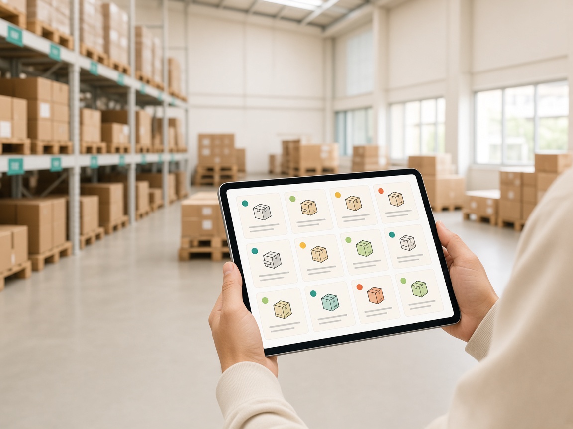 Depósito ordenado con control de inventario en una tablet